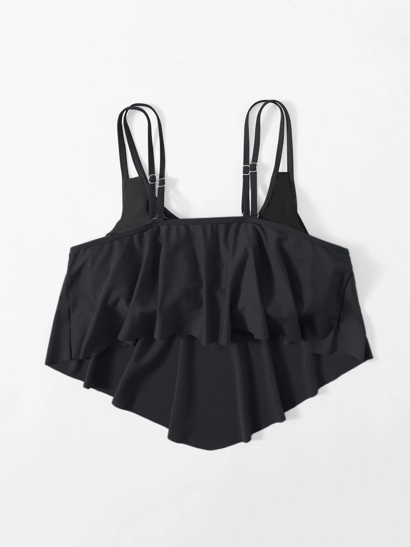 Swim Lushoire Plus Size Asymmetrical Hem Pleated Solid Color Cami Swimsuit Top For Summer Beach