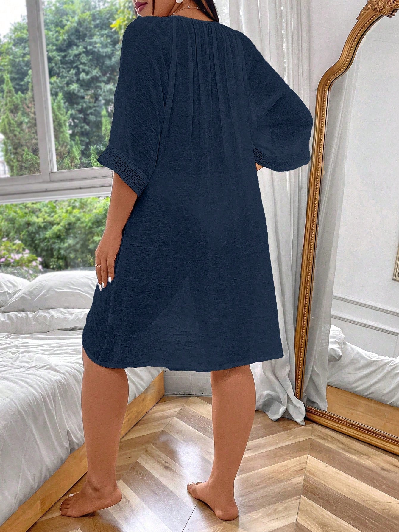 Swim Lushoire Plus Size Casual Solid Color Kaftan Dress Summer
