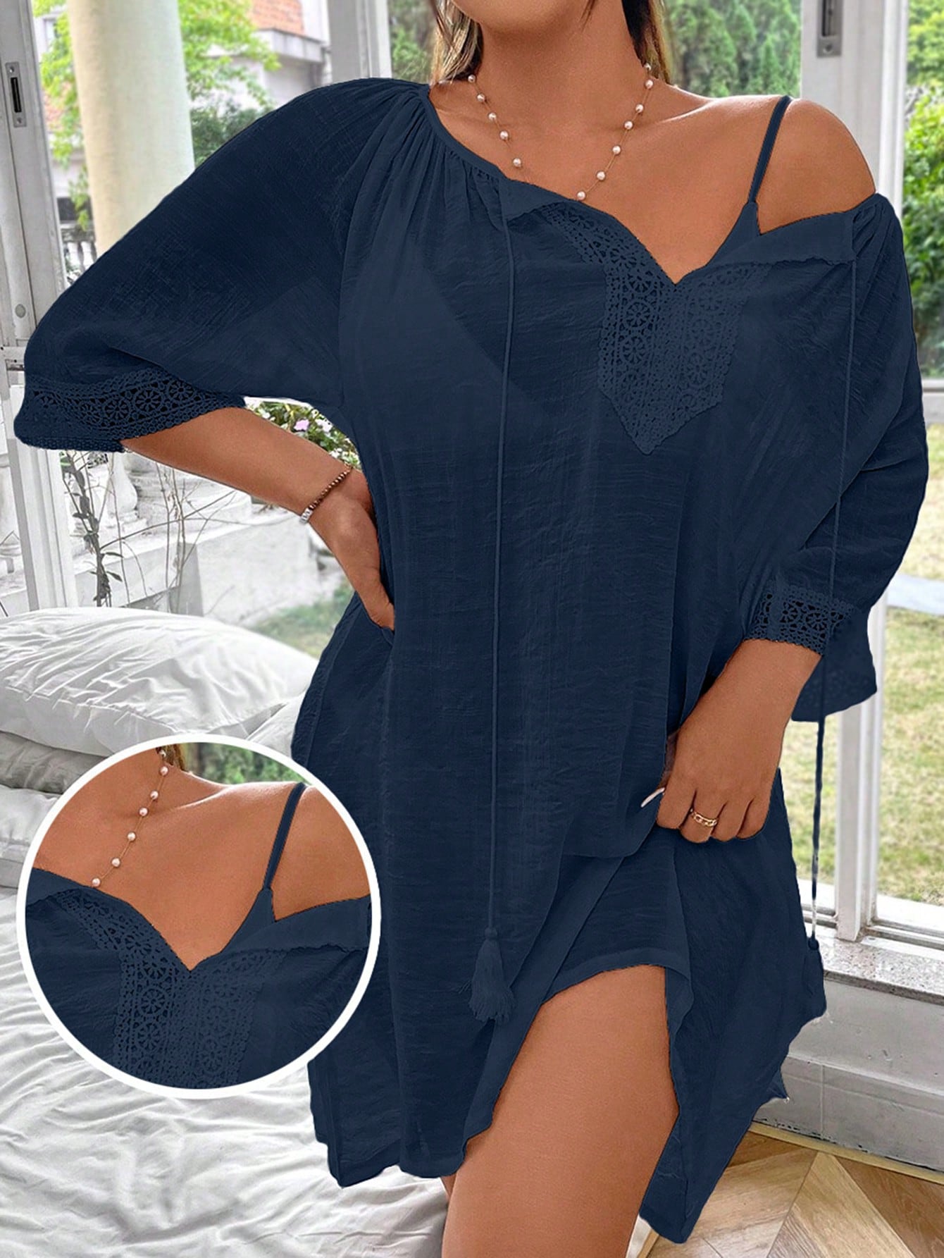 Swim Lushoire Plus Size Casual Solid Color Kaftan Dress Summer