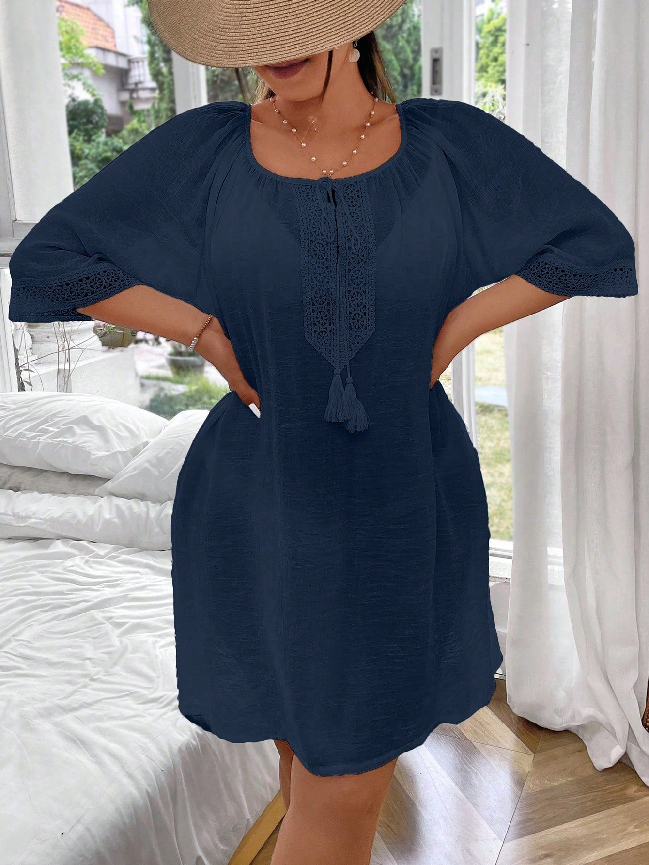 Swim Lushoire Plus Size Casual Solid Color Kaftan Dress Summer