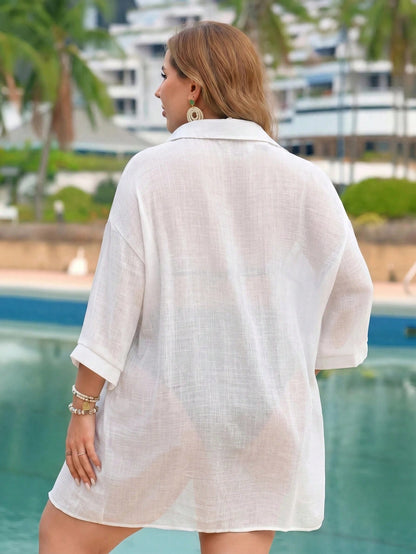 Swim Lushoire Plus Size Embroidered Kimono For Summer Beach Vacation