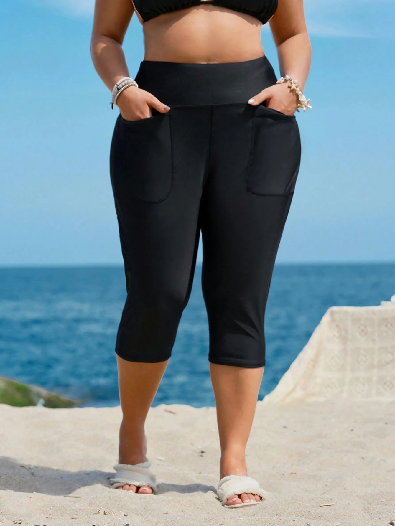 Swim Lushoire Plus Size Solid Color Swimsuit Bottom For Summer Beach Vacation