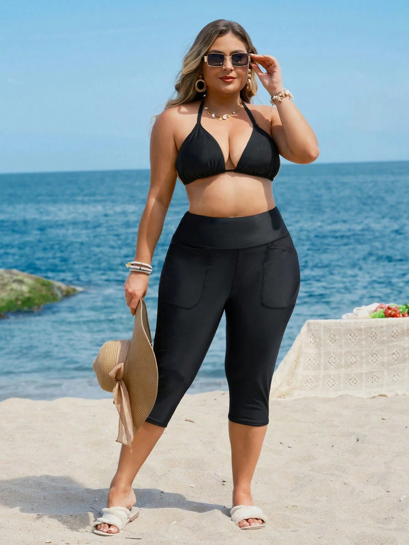 Swim Lushoire Plus Size Solid Color Swimsuit Bottom For Summer Beach Vacation