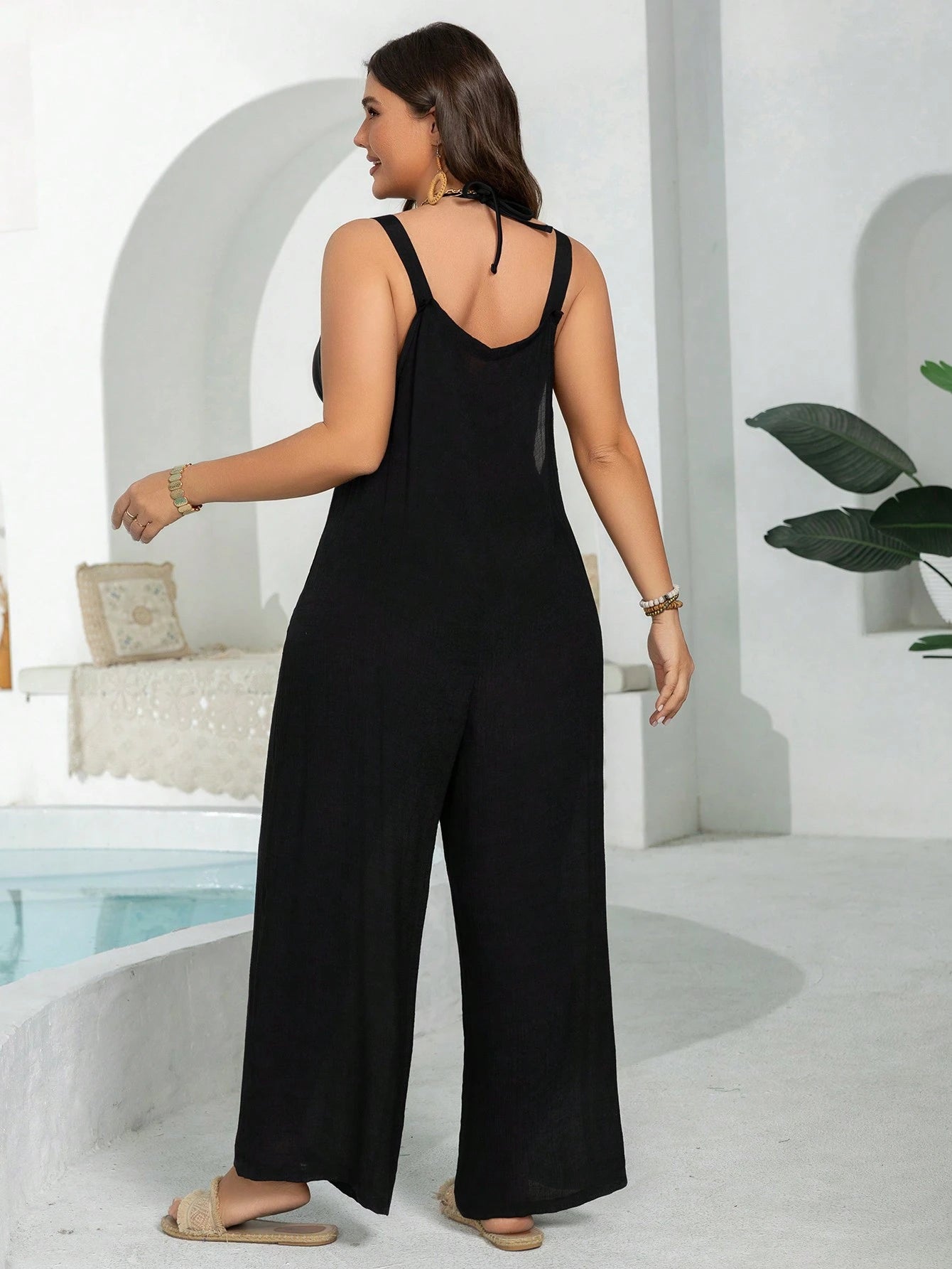 Swim Lushoire Plus Size Women Casual Loose Fit Strap Long Pants/Jumpsuit For Summer Beach Vacation