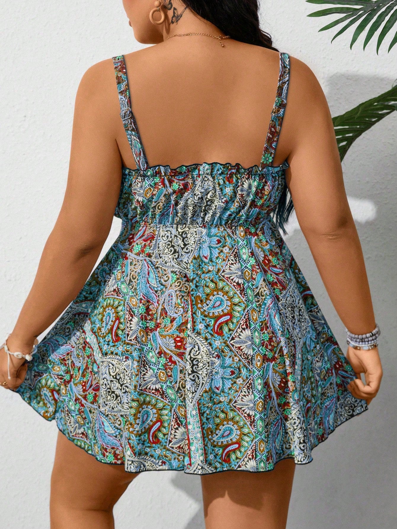 Swim Lushoire Plus Size Women Print Beach Beach Vacation Vacation Bikini Set Baby Blue Summer Boho