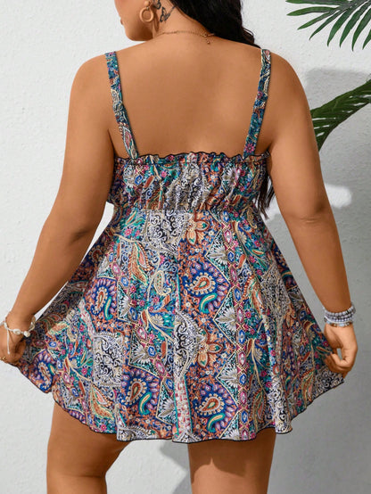 Swim Lushoire Plus Size Women Print Beach Beach Vacation Vacation Bikini Set Baby Blue Summer Boho