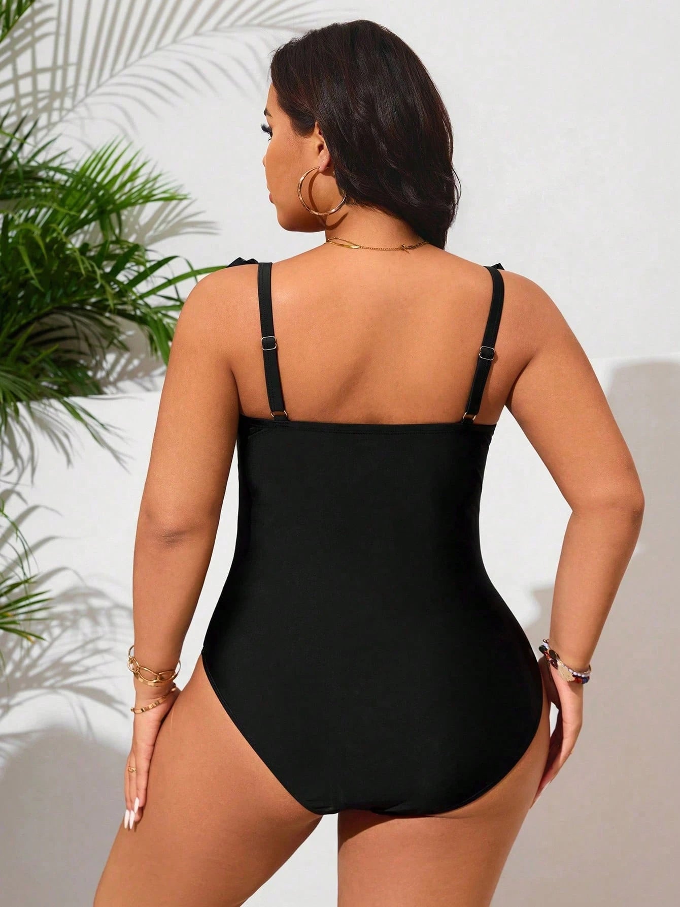 Swim Lushoire Plus Size Women's One-Piece Random Leopard Print Patchwork Ruffle Adjustable Strap Sexy Fashionable Bodycon Daily Slimming Casual Swimsuit