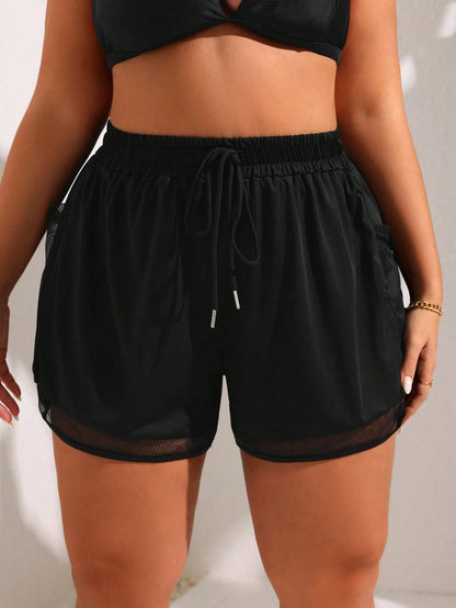 Swim Lushoire Plus Size Women's Side Mesh Mobile Pocket Beach Shorts Summer