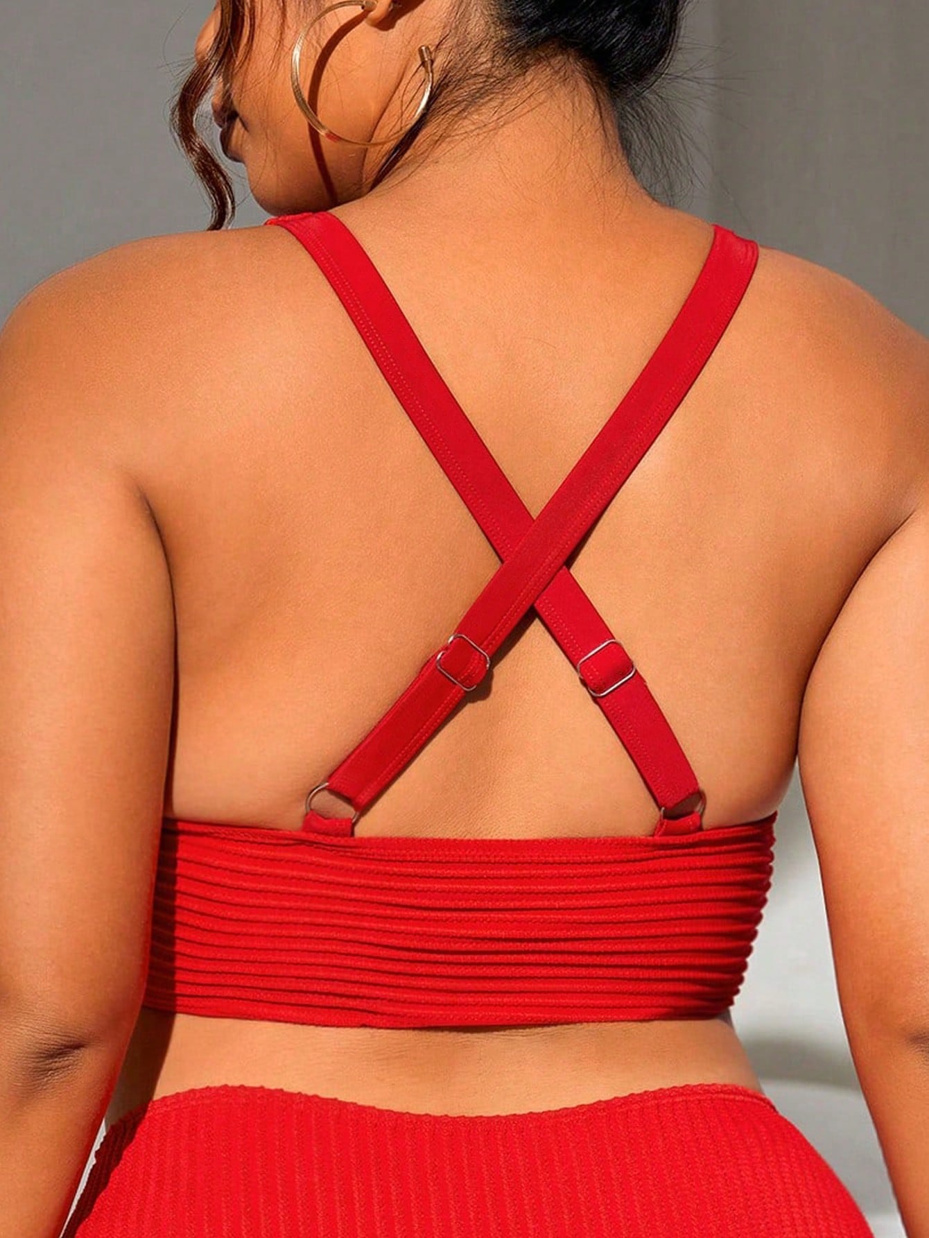Swim Lushoire Plus Size Women's Summer Beach Holiday Solid Color V-Neck Sexy Bikini Top