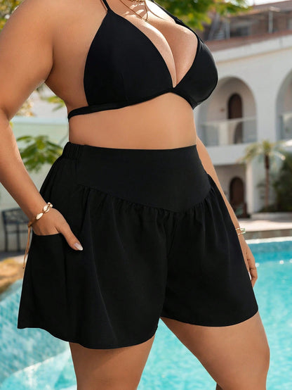 Swim Lushoire Plus Size Women Side Pocket Casual Summer Vacation Beach Shorts Boardshorts