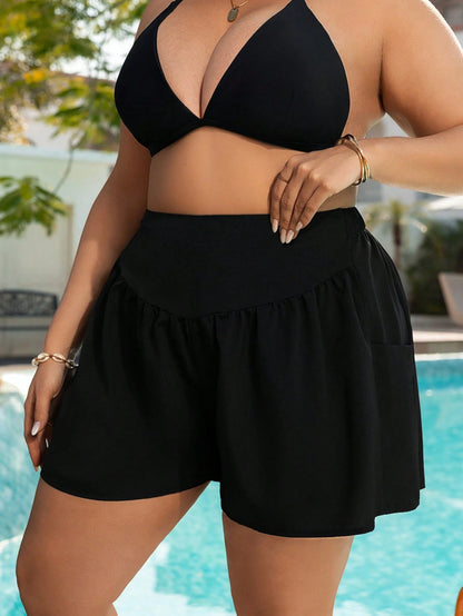 Swim Lushoire Plus Size Women Side Pocket Casual Summer Vacation Beach Shorts Boardshorts