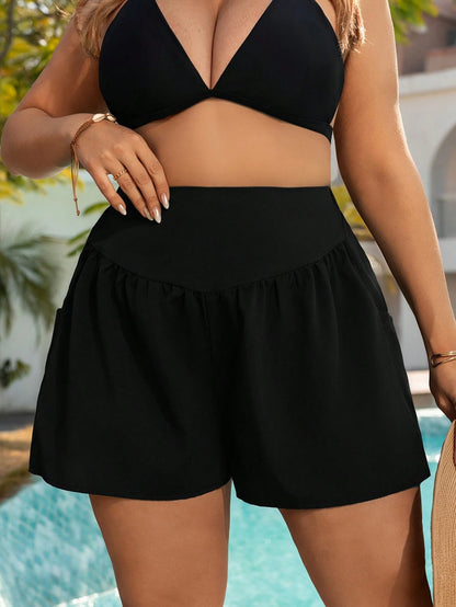Swim Lushoire Plus Size Women Side Pocket Casual Summer Vacation Beach Shorts Boardshorts