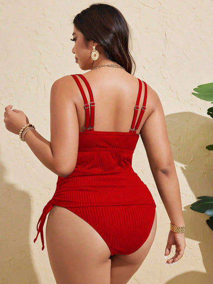 Swim Lushoire Plus Size Women Solid Color Textured Fabric Racerback Casual Swimwear