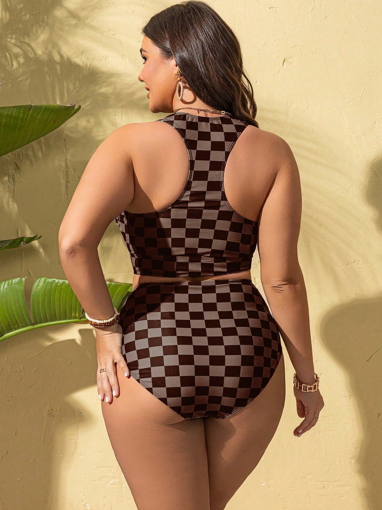 Swim Lushoire Plus Size Women Two Pieces Swimsuit With Checkered Print, Push Up, Slimming & Sexy For Summer Beach Vacation
