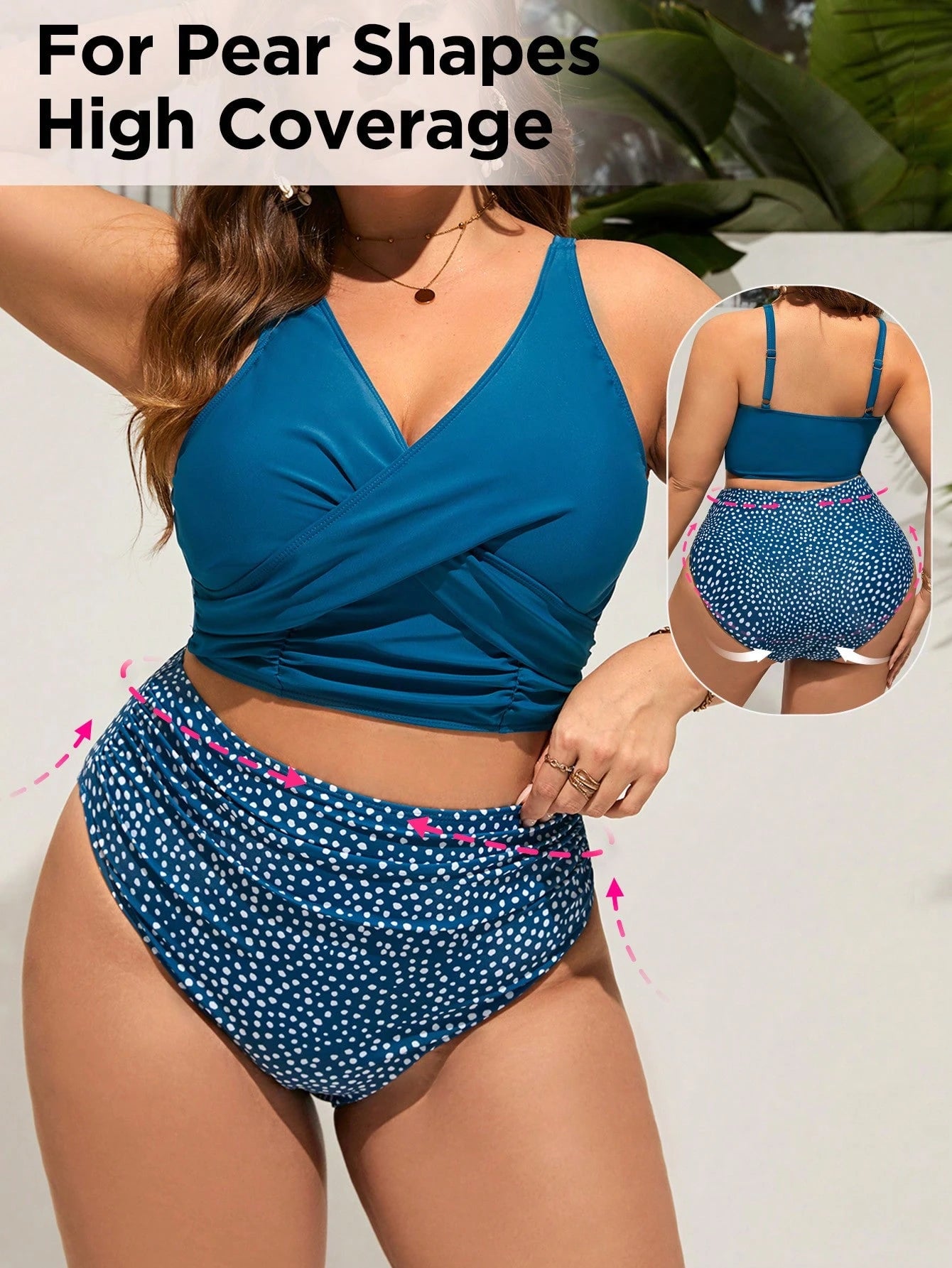 Swim Lushoire Plus Size Women Vacation Fashion Front Tie Leopard Print Tankini Swimwear Set
