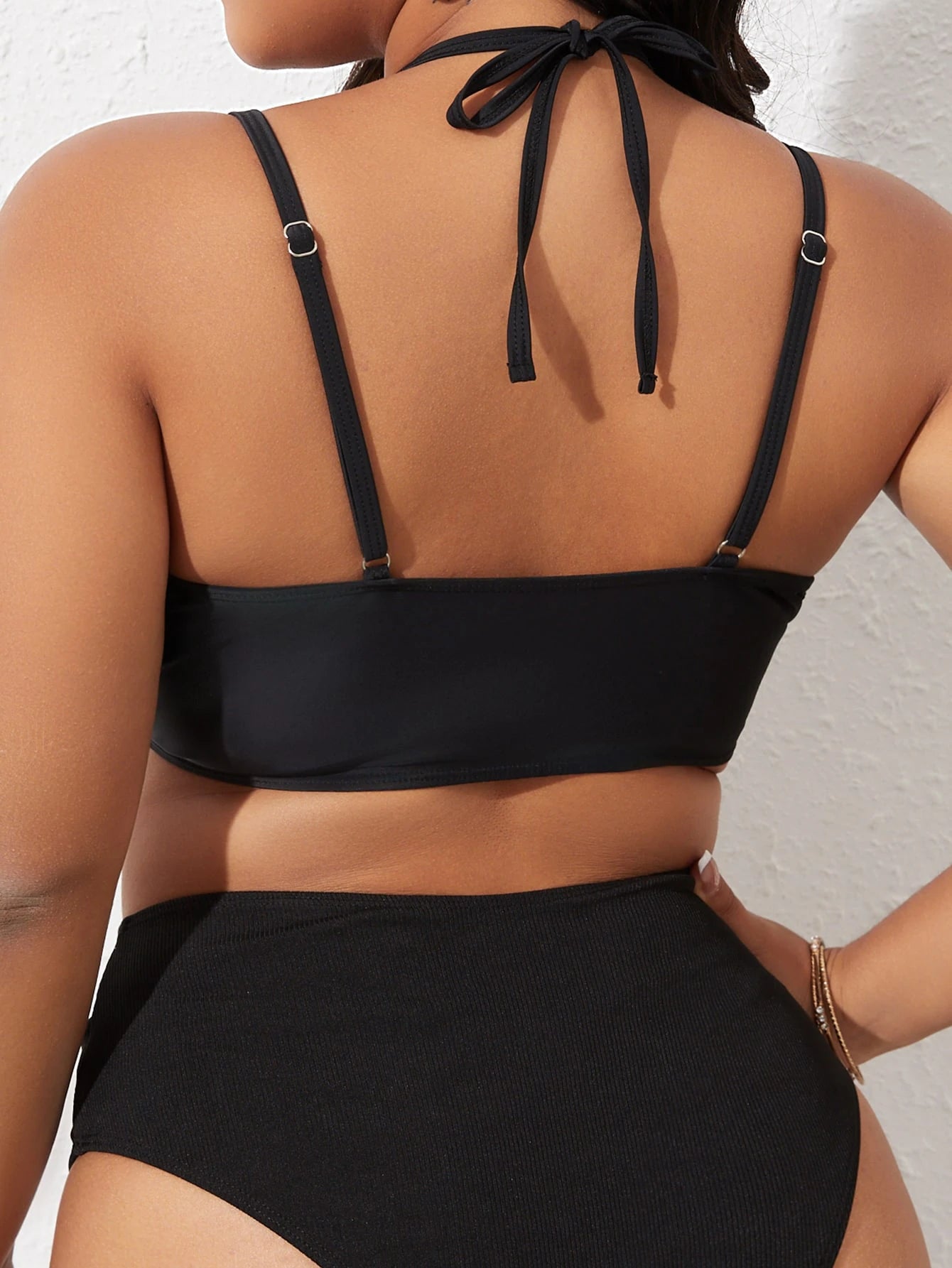 Swim Lushoire Summer Beach Plus Ring Linked Halter Bikini Top
