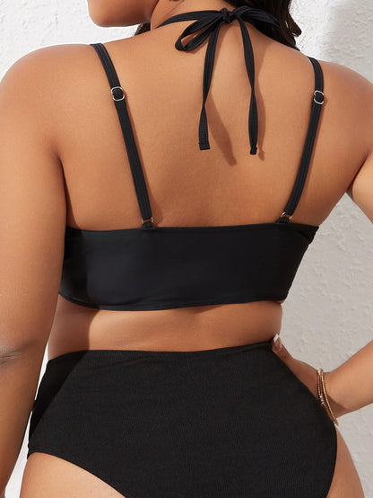 Swim Lushoire Summer Beach Plus Ring Linked Halter Bikini Top