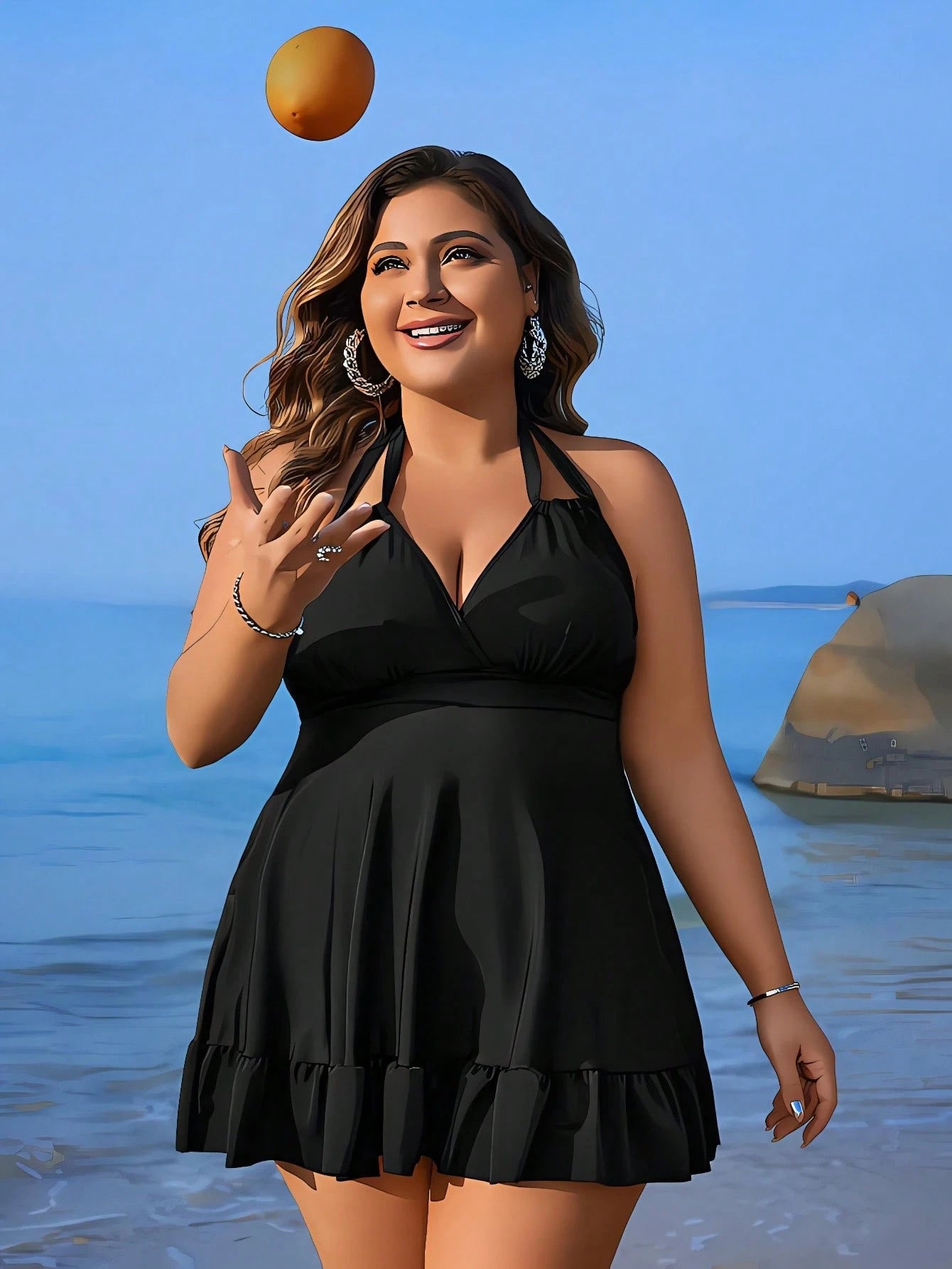 Swim Lushoire Summer Beach Plus Size Women's Halterneck & Shoulder Straps Bikini Top With Vest Style