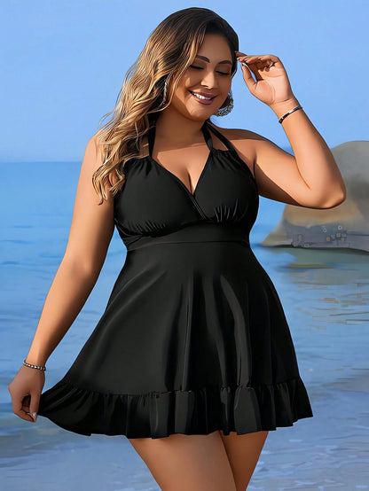 Swim Lushoire Summer Beach Plus Size Women's Halterneck & Shoulder Straps Bikini Top With Vest Style