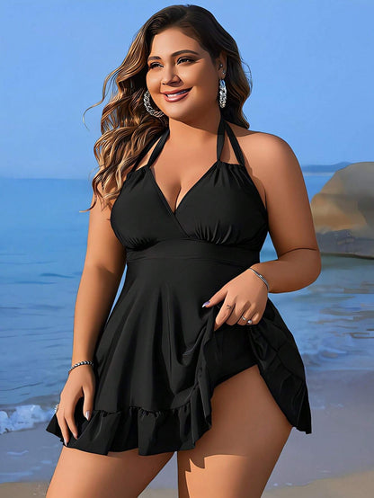 Swim Lushoire Summer Beach Plus Size Women's Halterneck & Shoulder Straps Bikini Top With Vest Style