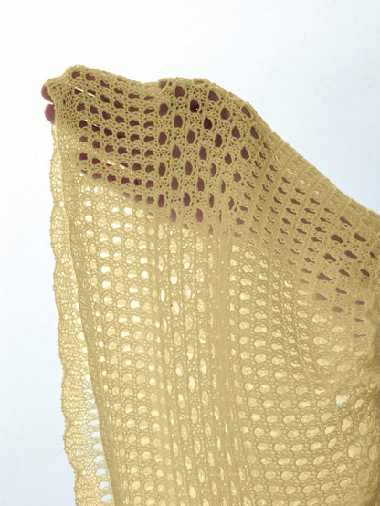 Swim Lushoire Wavy Hem Beach Holiday Cover-Up Skirt,Geometric Perforated Pattern Shorts For Swimwear Bikini Bathing Suit Bottom For Women Pale Yellow Summer Boho