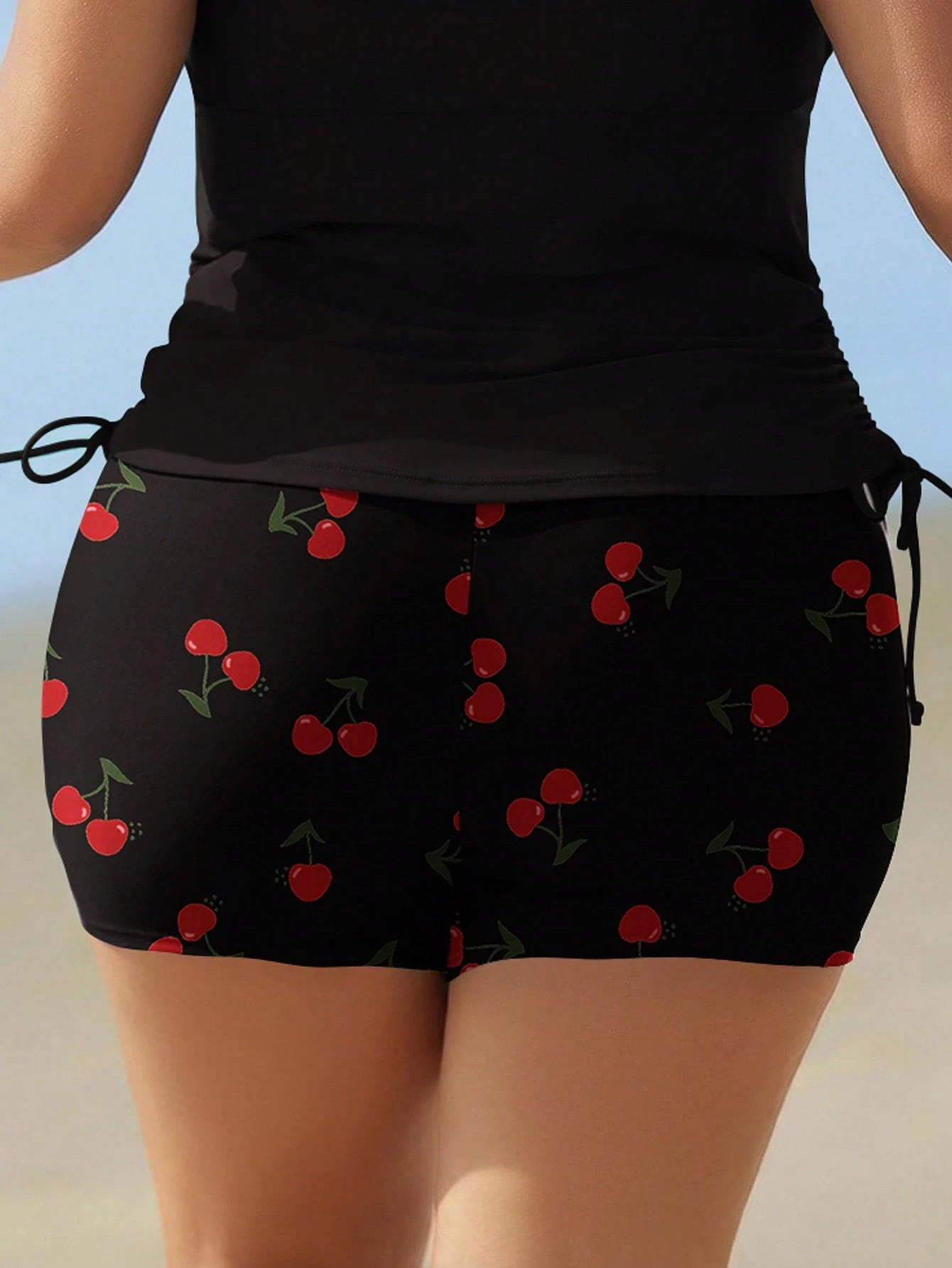 Swim Lushoire Women Plus Size Random Printing High Waist Shorts, Casual Beach Swimwear Bottom For Summer Beach Vacation