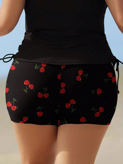 Swim Lushoire Women Plus Size Random Printing High Waist Shorts, Casual Beach Swimwear Bottom For Summer Beach Vacation