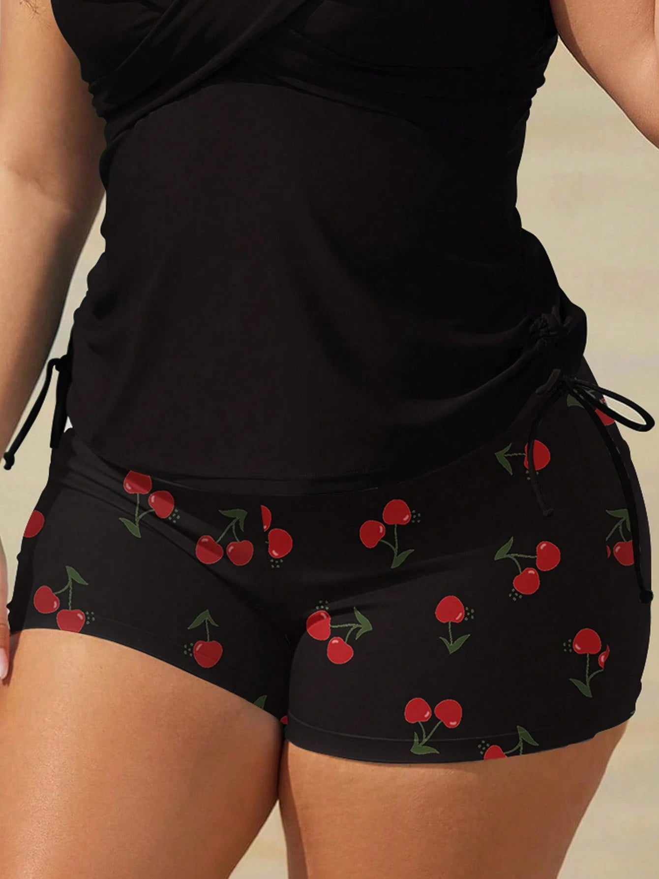 Swim Lushoire Women Plus Size Random Printing High Waist Shorts, Casual Beach Swimwear Bottom For Summer Beach Vacation