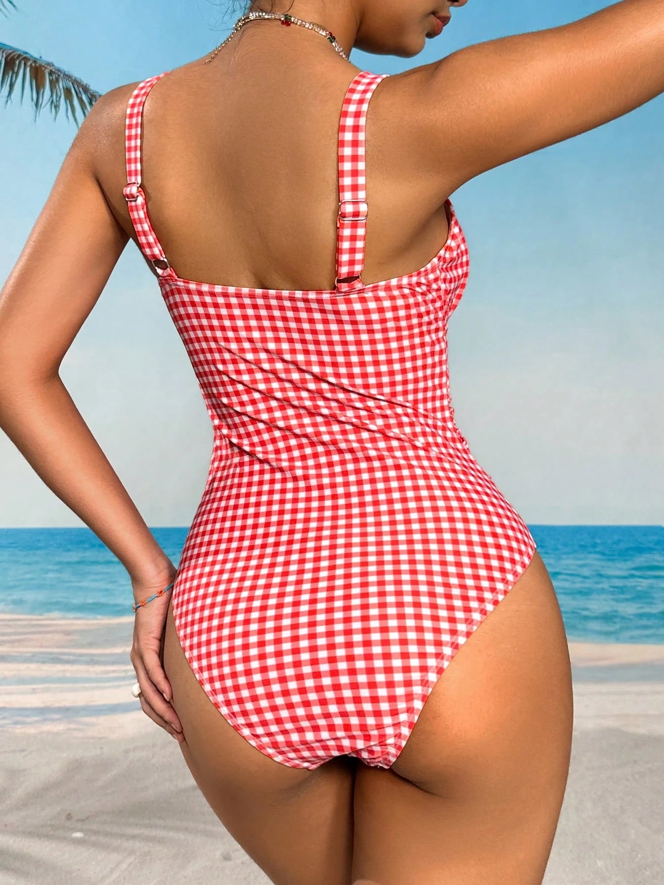 Swim Mod 1pc Women's Plaid Cherry Print One-Piece Swimsuit Summer