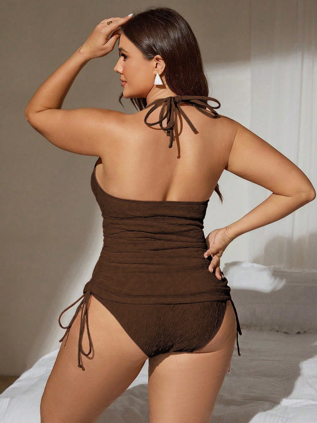 Swim Mod 2026 New Sweet Sexy Fashion Women's Plus Size Halter Neck Tankini Set Beach Vacation Blush Pink Summer