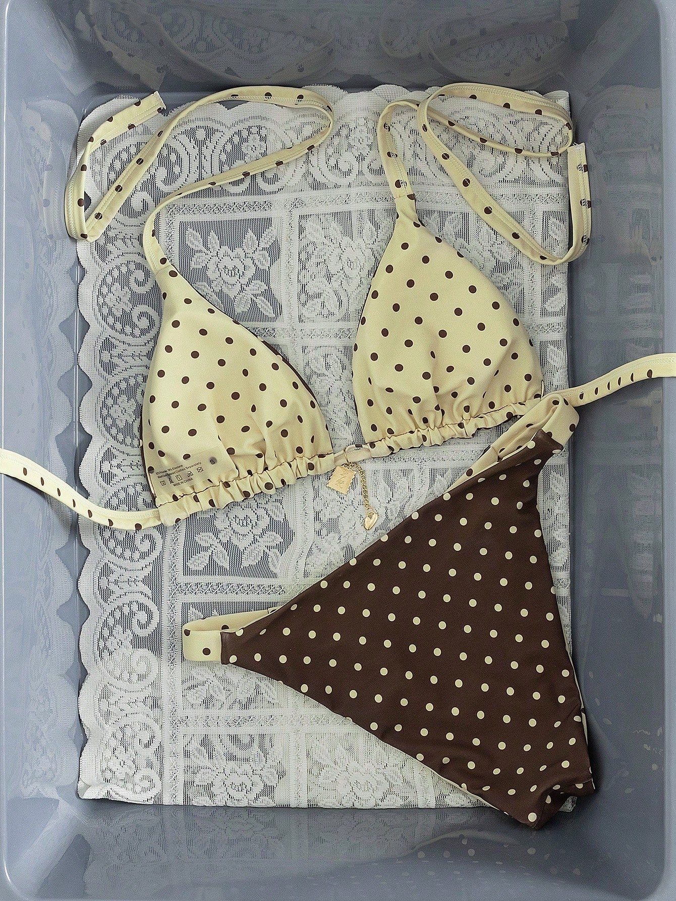 Swim Mod Plus Size 2-Piece Polka Dot Reversible Bikini Set,1920s Flapper Style Sweet Spaghetti Strap Women Swimwear For Summer,Beach,Holiday Vacation