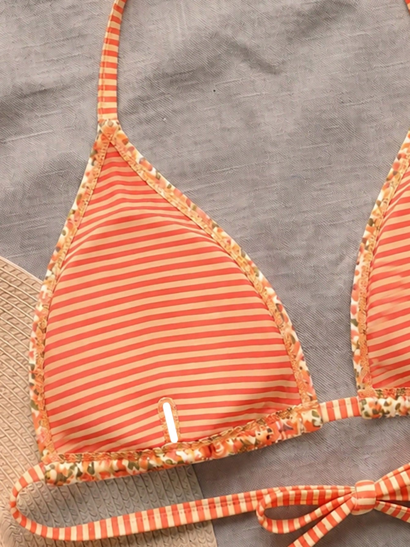 Swim Mod Plus Size Women Ditsy Floral Spaghetti Strap Backless Bikini Top Vacation Orange Summer