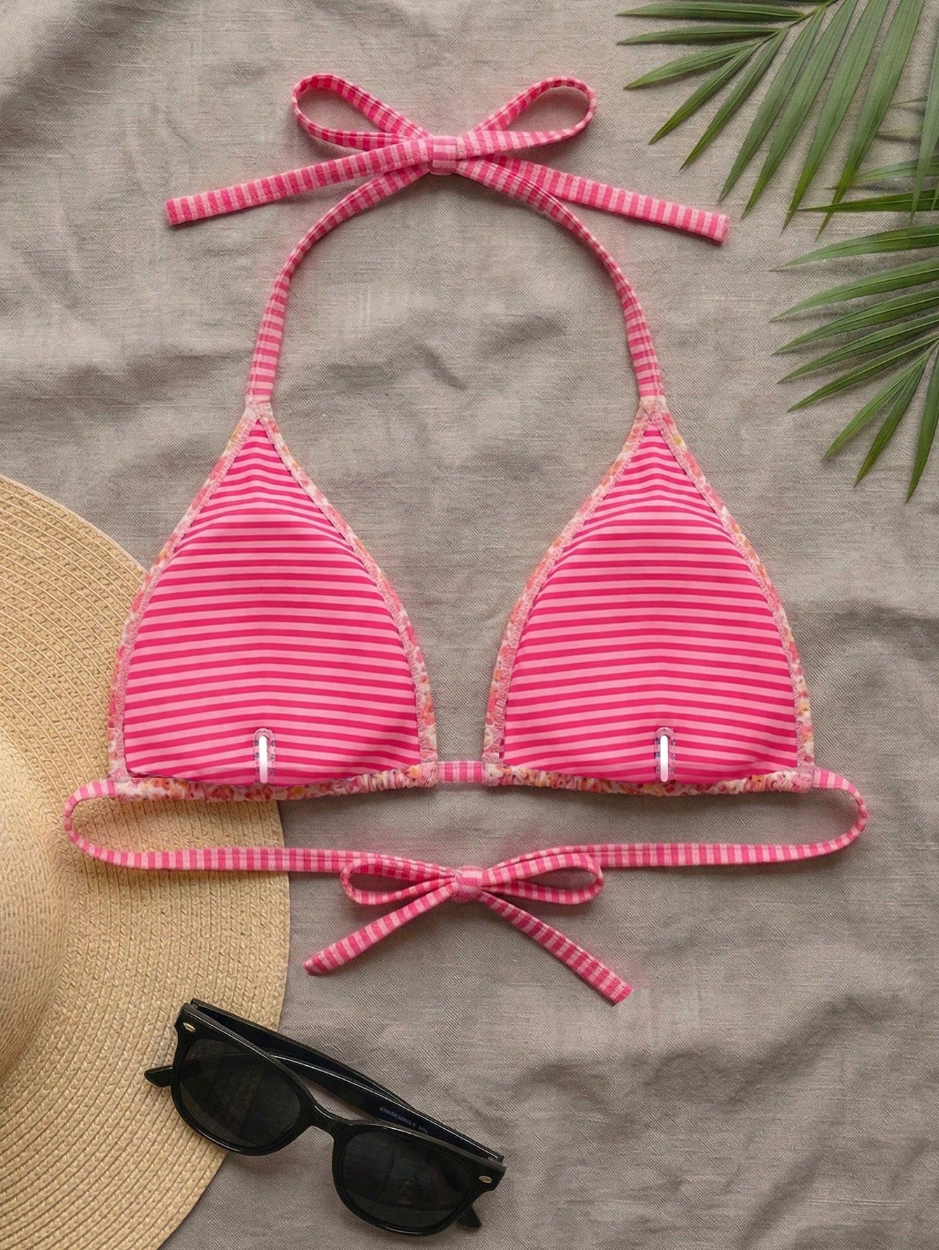 Swim Mod Plus Size Women Ditsy Floral Spaghetti Strap Backless Bikini Top Vacation Orange Summer