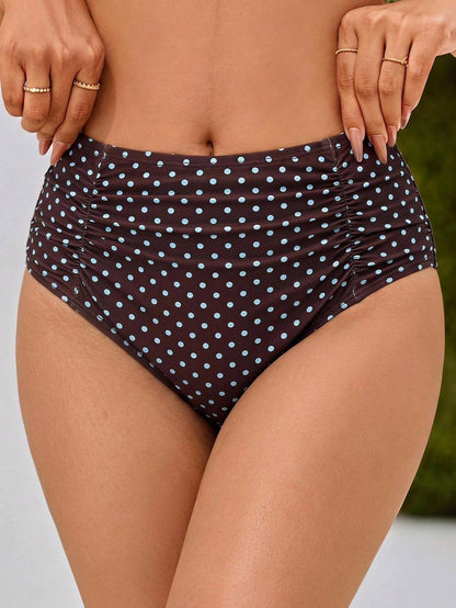 Swim Mod Plus Size Women's Printed Polka Dot Bikini Bottoms, High Waist, Flattering, Anti-Slip, Fashionable For Beach, Vacation, Pool, Summer 1920s 1920s