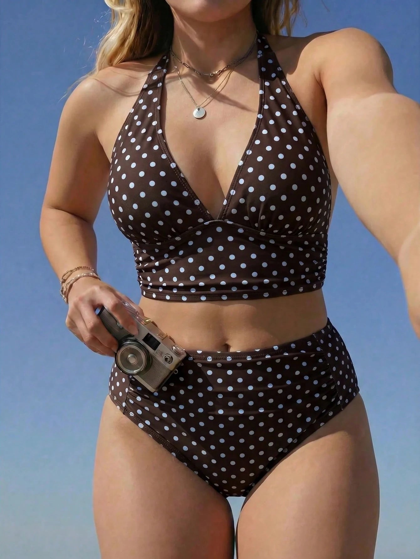 Swim Mod Plus Size Women's Printed Polka Dot Bikini Bottoms, High Waist, Flattering, Anti-Slip, Fashionable For Beach, Vacation, Pool, Summer 1920s 1920s