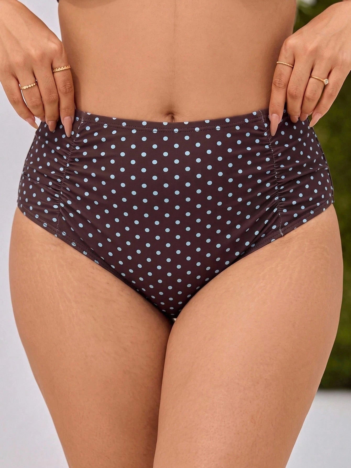 Swim Mod Plus Size Women's Printed Polka Dot Bikini Bottoms, High Waist, Flattering, Anti-Slip, Fashionable For Beach, Vacation, Pool, Summer 1920s 1920s