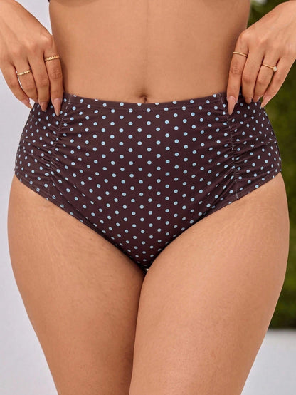 Swim Mod Plus Size Women's Printed Polka Dot Bikini Bottoms, High Waist, Flattering, Anti-Slip, Fashionable For Beach, Vacation, Pool, Summer 1920s 1920s