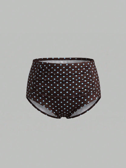 Swim Mod Plus Size Women's Printed Polka Dot Bikini Bottoms, High Waist, Flattering, Anti-Slip, Fashionable For Beach, Vacation, Pool, Summer 1920s 1920s