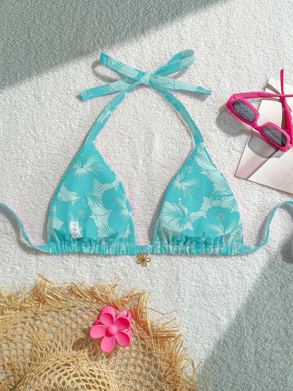 Swim Mod Plus Size Women's Summer Tropical Floral Decorated Fashionable Energetic Halter Tankini Top