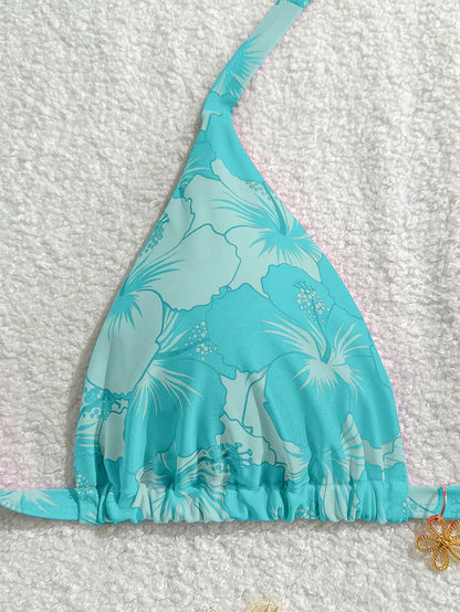 Swim Mod Plus Size Women's Summer Tropical Floral Decorated Fashionable Energetic Halter Tankini Top