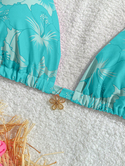 Swim Mod Plus Size Women's Summer Tropical Floral Decorated Fashionable Energetic Halter Tankini Top
