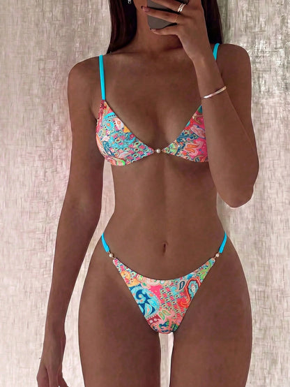 Swim Mod Women Halter Tie-Up Bikini Set, Pink Summer Boho Tropical Beach Vacation Crochet Hot Spring Swimwear, Gorgeous Ambiance Cruise Travel Wear