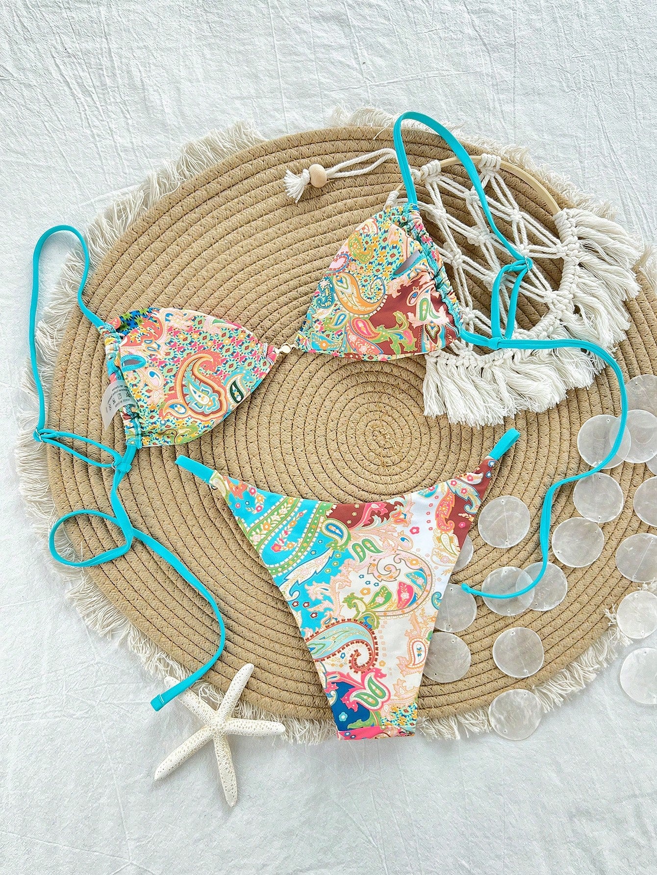 Swim Mod Women Halter Tie-Up Bikini Set, Pink Summer Boho Tropical Beach Vacation Crochet Hot Spring Swimwear, Gorgeous Ambiance Cruise Travel Wear
