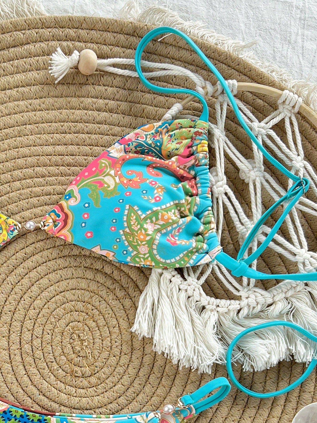 Swim Mod Women Halter Tie-Up Bikini Set, Pink Summer Boho Tropical Beach Vacation Crochet Hot Spring Swimwear, Gorgeous Ambiance Cruise Travel Wear