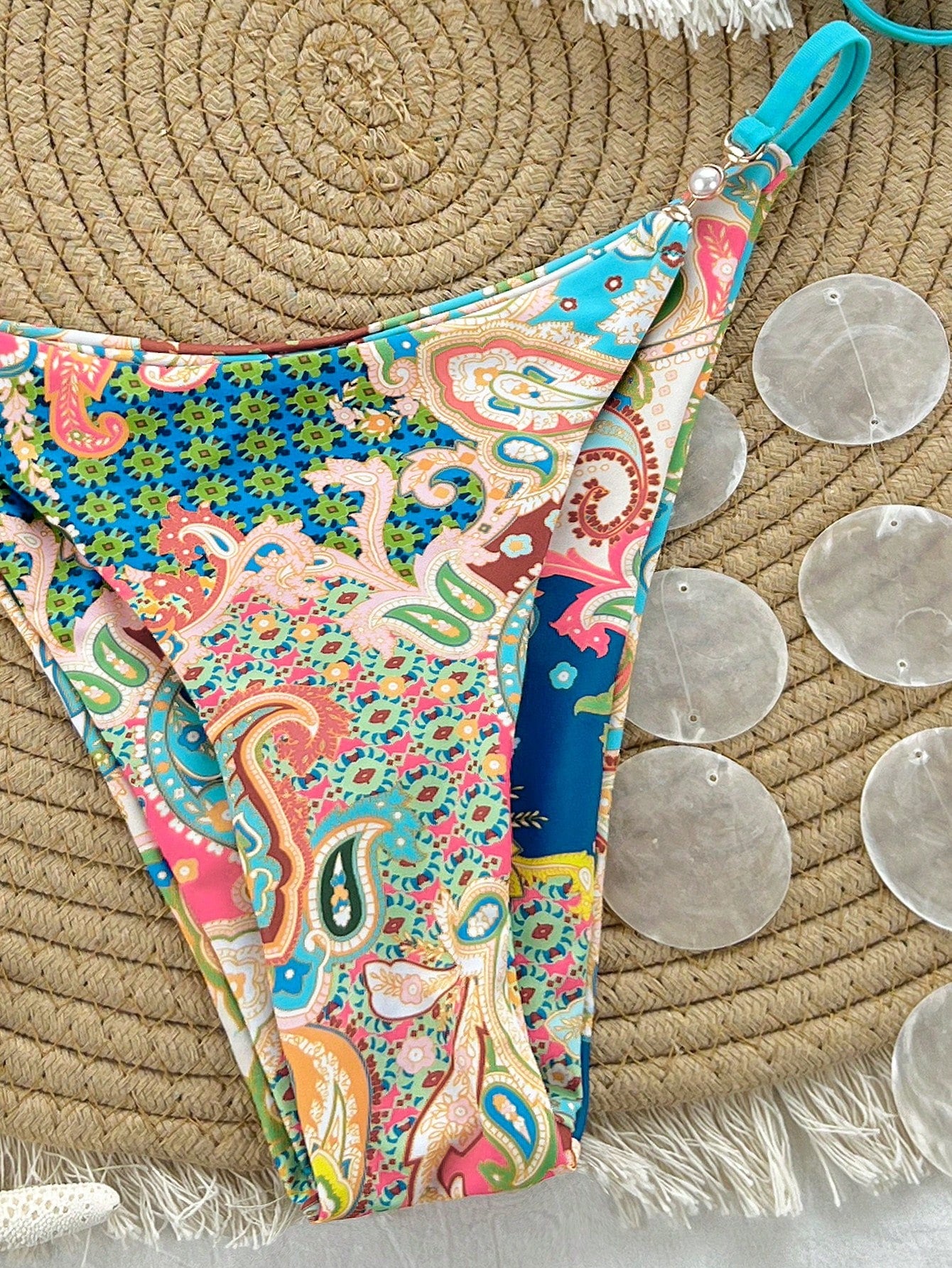 Swim Mod Women Halter Tie-Up Bikini Set, Pink Summer Boho Tropical Beach Vacation Crochet Hot Spring Swimwear, Gorgeous Ambiance Cruise Travel Wear