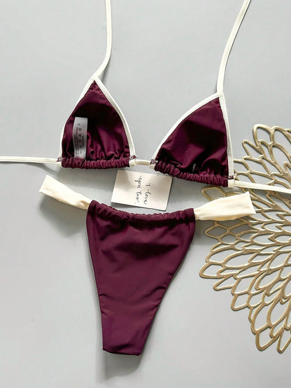 Swim Mod Women's Solid Color Halter Bikini Set, Spring/Summer