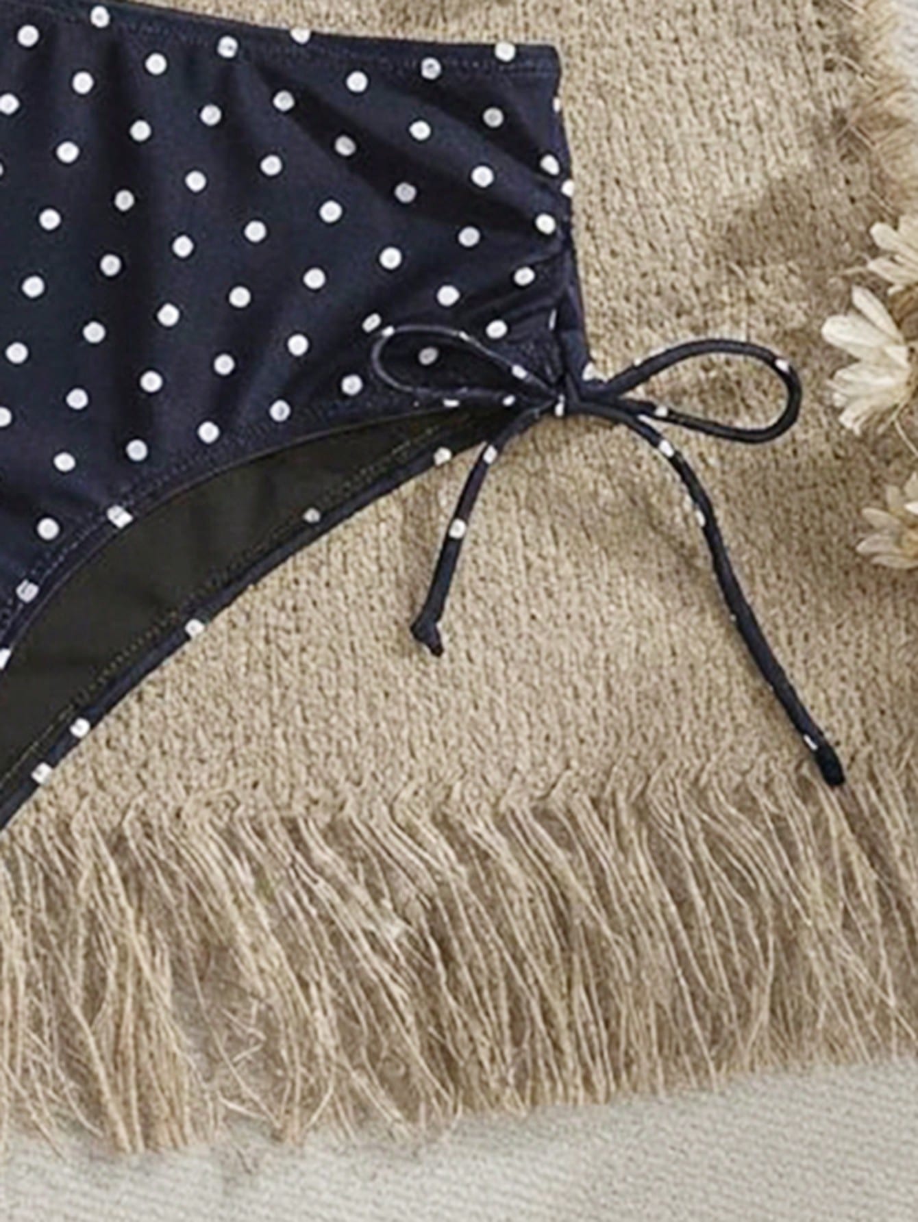 Swim Mod Women's Summer Beach Holiday Polka Dot Print Ruffle Hem Drawstring Sexy Tank Top Bikini