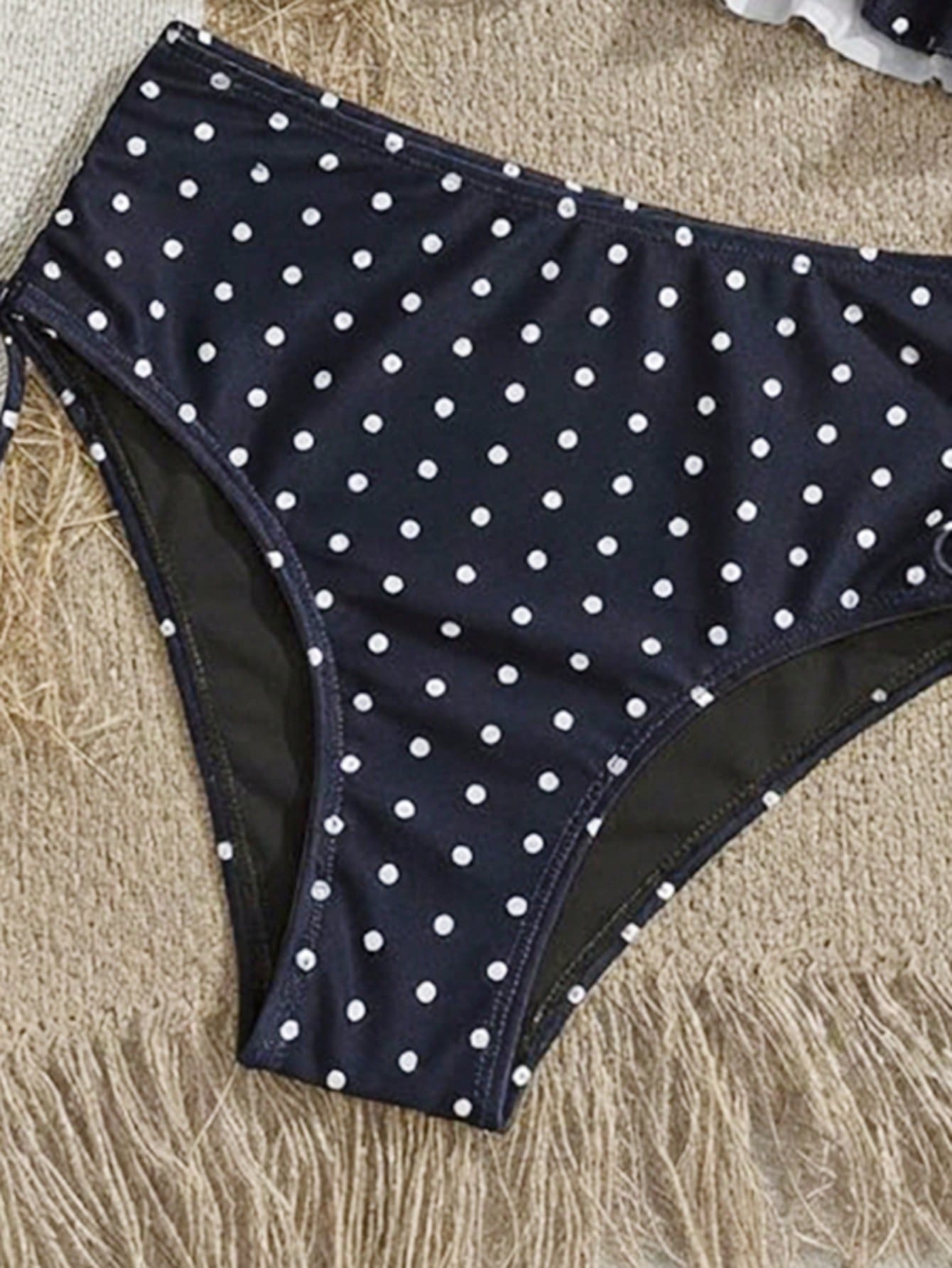 Swim Mod Women's Summer Beach Holiday Polka Dot Print Ruffle Hem Drawstring Sexy Tank Top Bikini