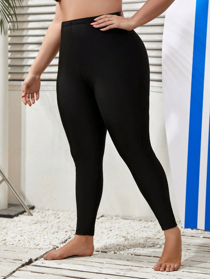 Swim Mulvari Summer Beach Plus Size Solid Color Skinny Swim Pants, Surfing Pants