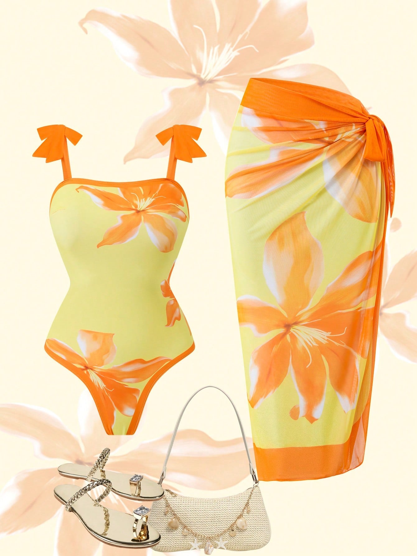 Swim Oasis 2026 New Spring/Summer Plus Size Women's Placement Print Tie-Up Maxi Dress, Elegant Beach Party Outfit